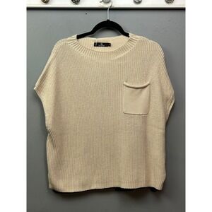 Crew Neck Short Sleeve Knit Sweater - Cream